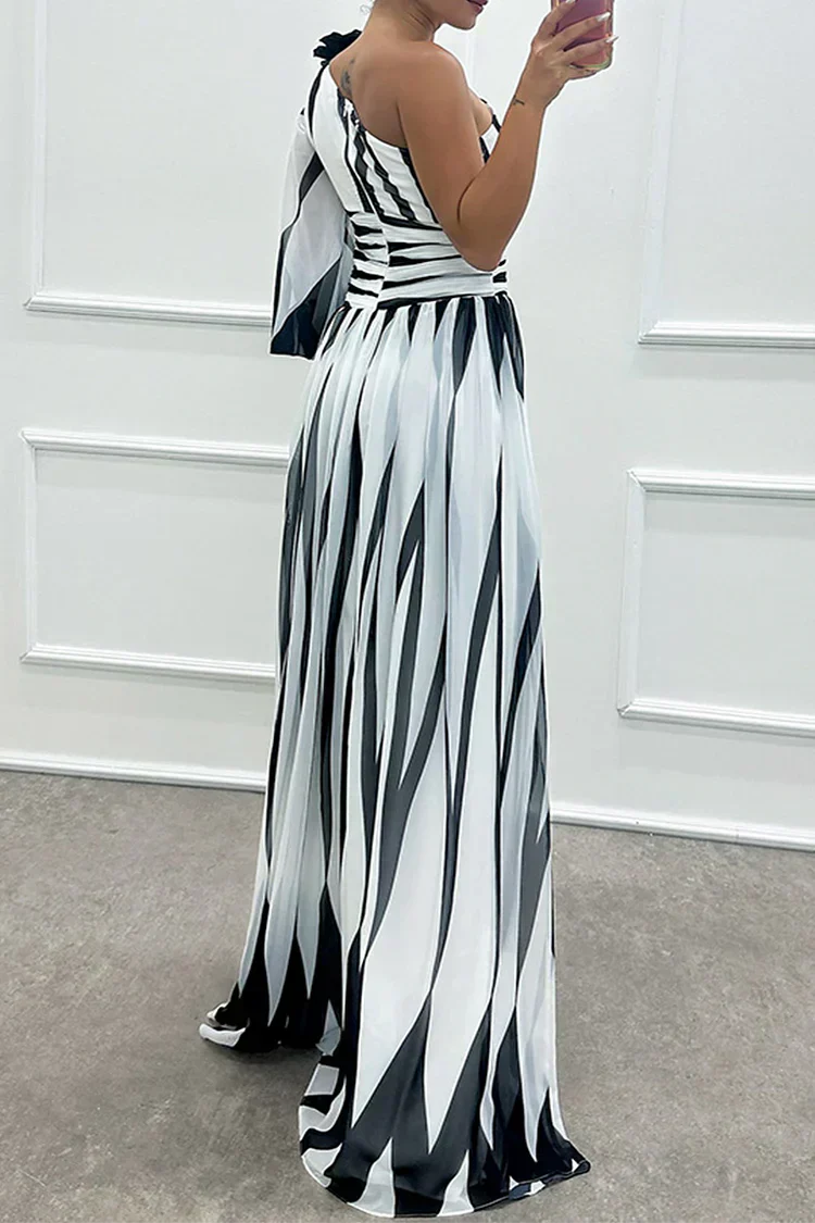 Eden - Elegant Long Striped Dress with One Shoulder