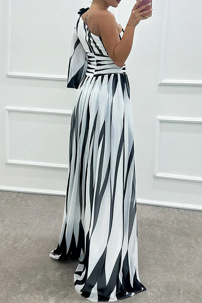 Eden - Elegant Long Striped Dress with One Shoulder
