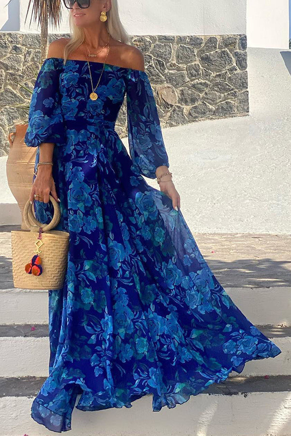 Ella - Long Floral Dress with Off-Shoulder Design