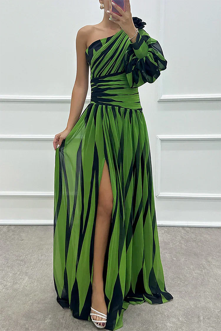 Eden - Elegant Long Striped Dress with One Shoulder