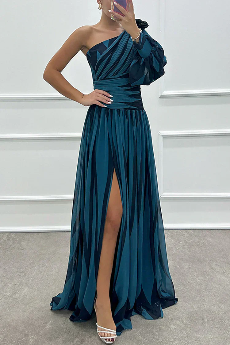 Eden - Elegant Long Striped Dress with One Shoulder