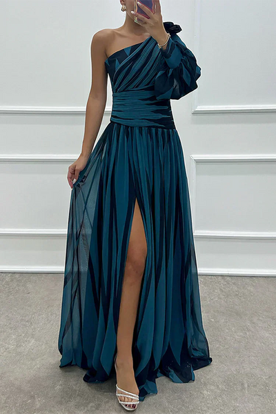 Eden - Elegant Long Striped Dress with One Shoulder