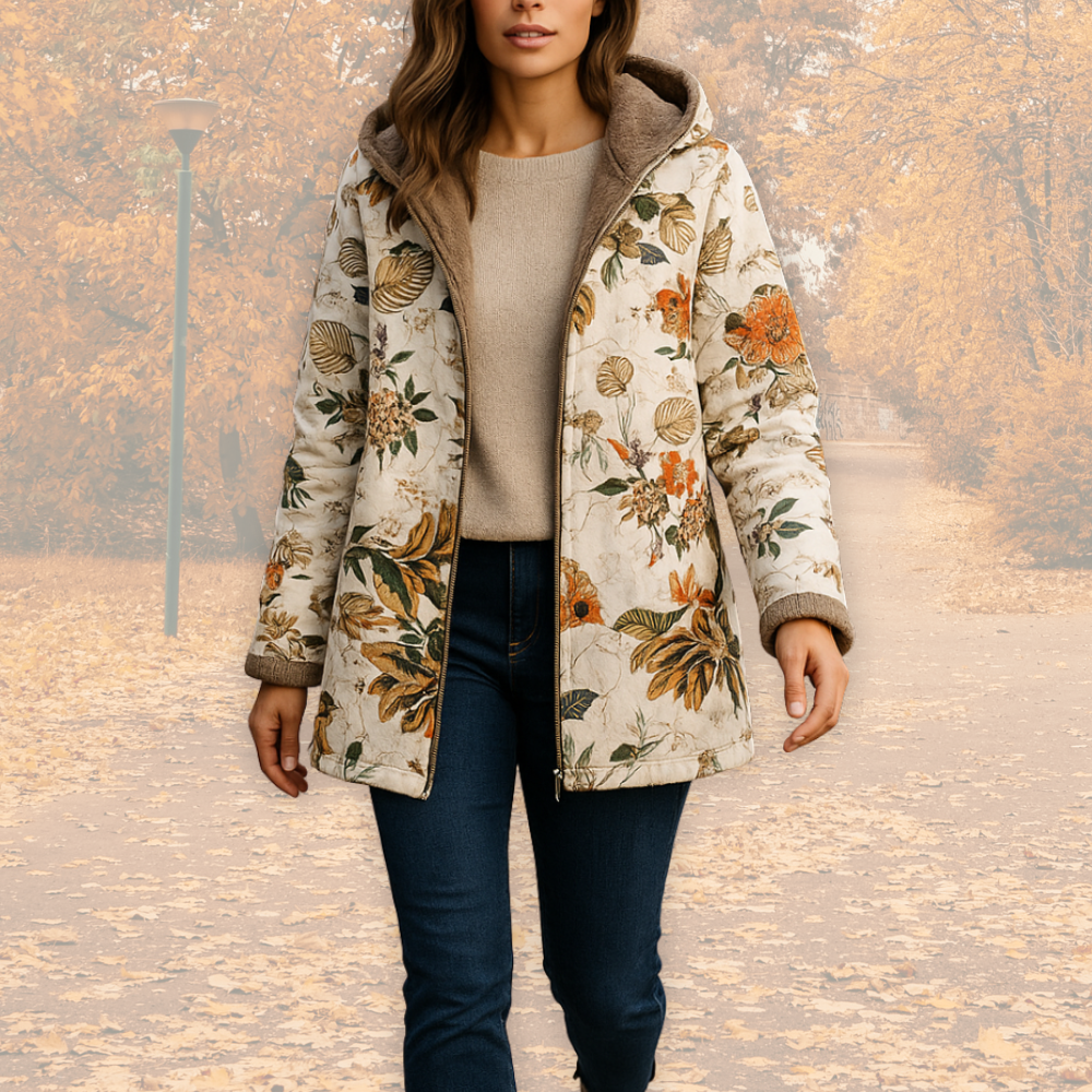 Elowen - Floral Sherpa-Lined Hooded Coat