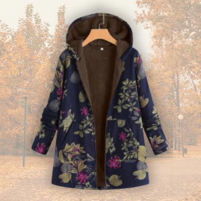 Elowen - Floral Sherpa-Lined Hooded Coat