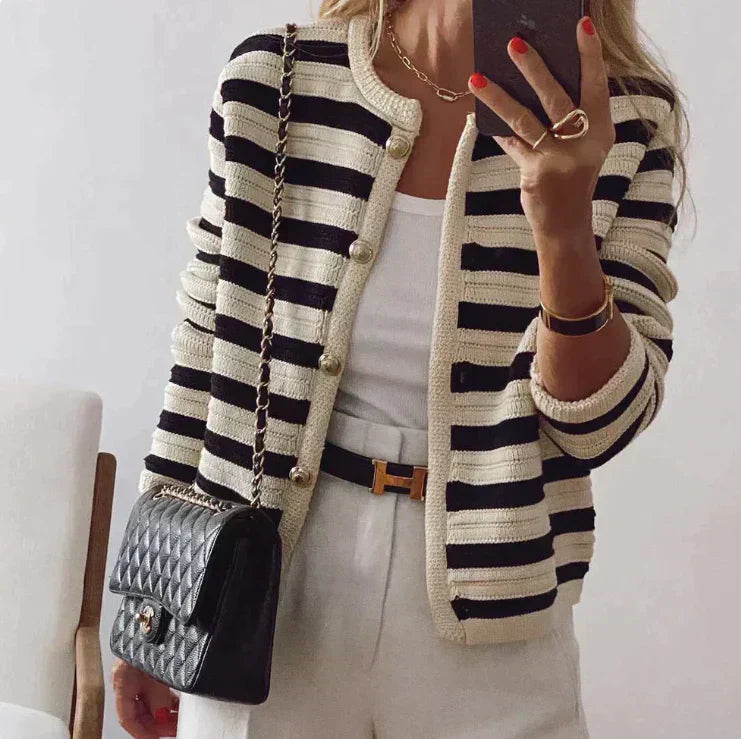 Eileen - Striped Cardigan With Modern Button