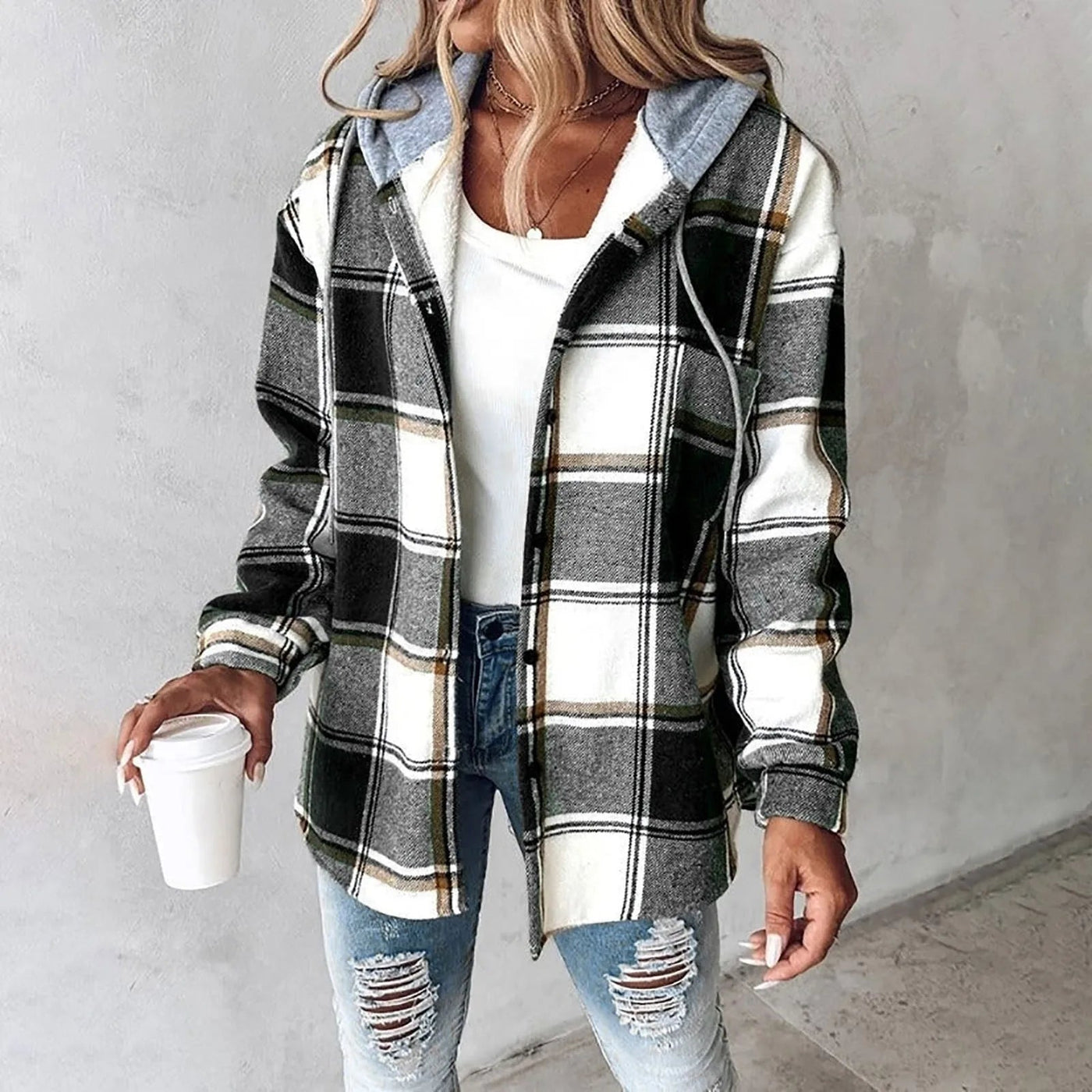 Mirelda - Cozy Plaid Hoodie Jacket