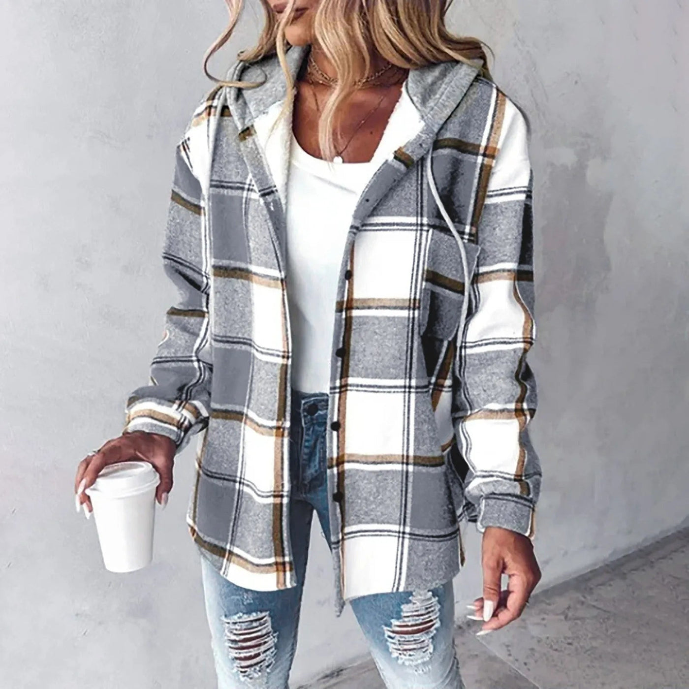 Mirelda - Cozy Plaid Hoodie Jacket