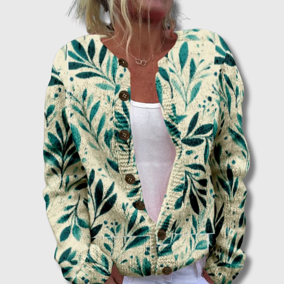 Nicolette – Elegant Cardigan with Leaf Pattern