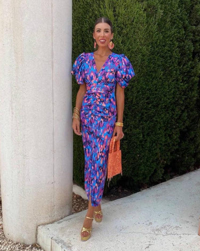 Eleanor - Vibrant Puff Sleeve Dress