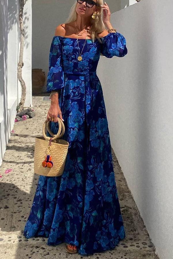 Ella - Long Floral Dress with Off-Shoulder Design