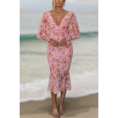 Isla - Midi Dress with Floral Ruffles