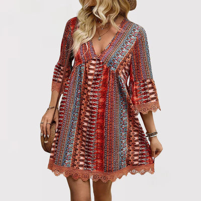 Lara | Stylish V-Neck Bohemian Dress