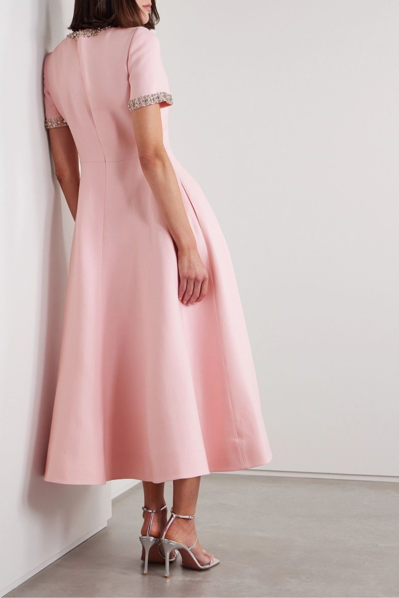 Julia Bowknot Pink Midi Dress Embellished with Crystals